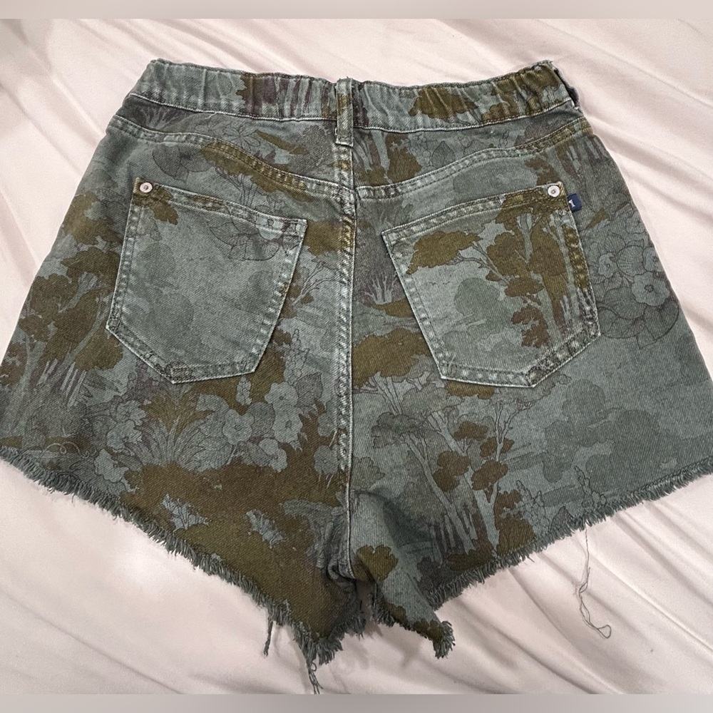 Pilcro Anthropologie Y2K Cottagecore Floral Denim Cutoff Shorts Green Print Sm - Picture 7 of 7